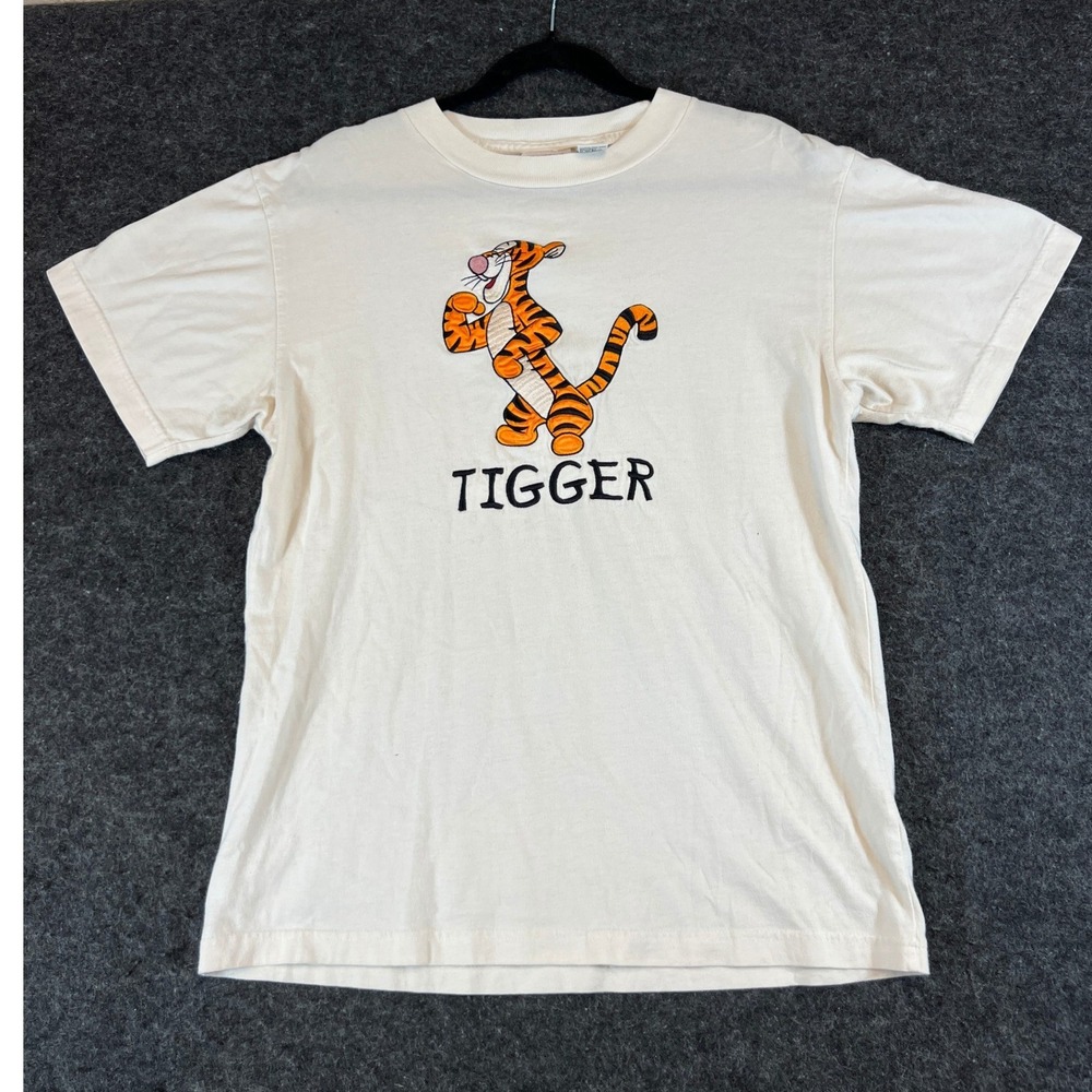 VINTAGE 90s Disney Mickey Inc Tigger T Shirt Mens S/M Cream Embroidered Tee